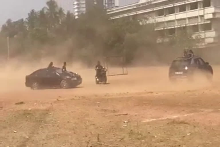 A car and bike stunt show by the students of Malabar Christian College at Kozhikode