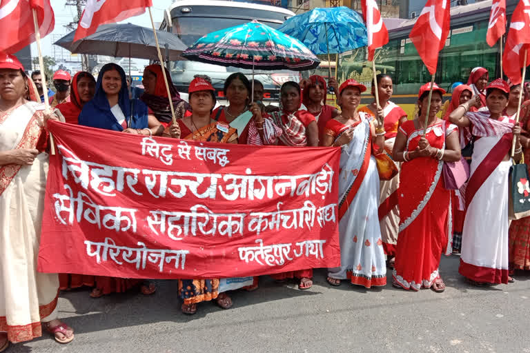 Anganwadi workers protest in Patna