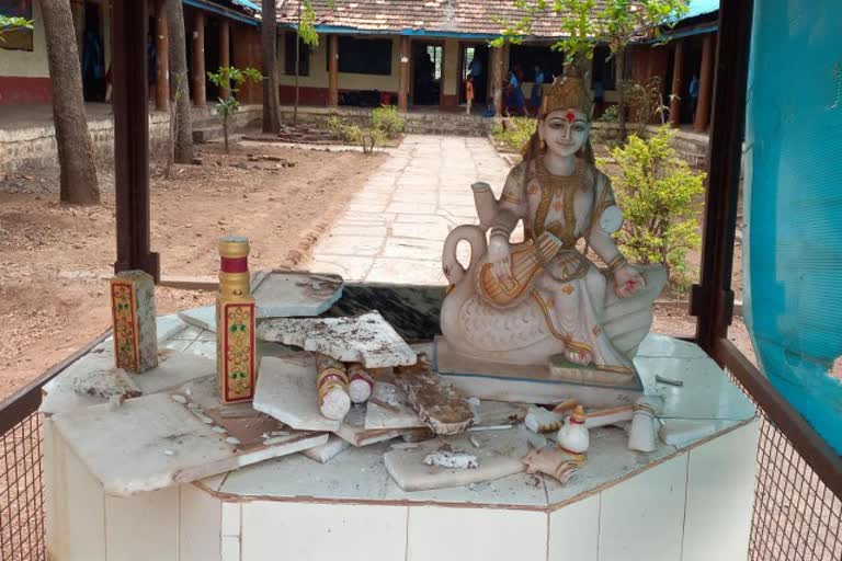 Saraswati statue wreck in the school premises