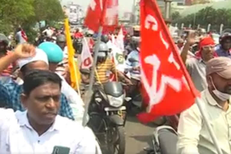 Bike rally on akhila bharat bandh in vishakapatnam