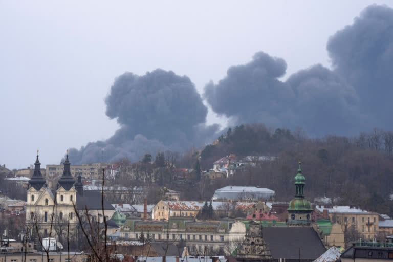 Footage shot by the media showed thick plumes of smoke rising above the city