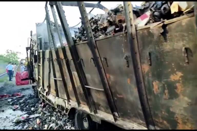 Liquor-laden truck fire in Karnal