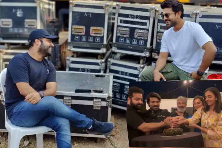 Ram Charan birthday bash  Jr NTR Pranathi at Ram Charan birthday bash  Jr NTR with Ram Charan  Ram Charan 37th birthday  RRR duo dances with SS Rajamouli  Jr NTR shares video from Ram Charan birthday bash  രാജമൗലിക്കൊപ്പം നൃത്തം ചെയ്‌ത്‌ ആര്‍ആര്‍ആര്‍ താരങ്ങള്‍