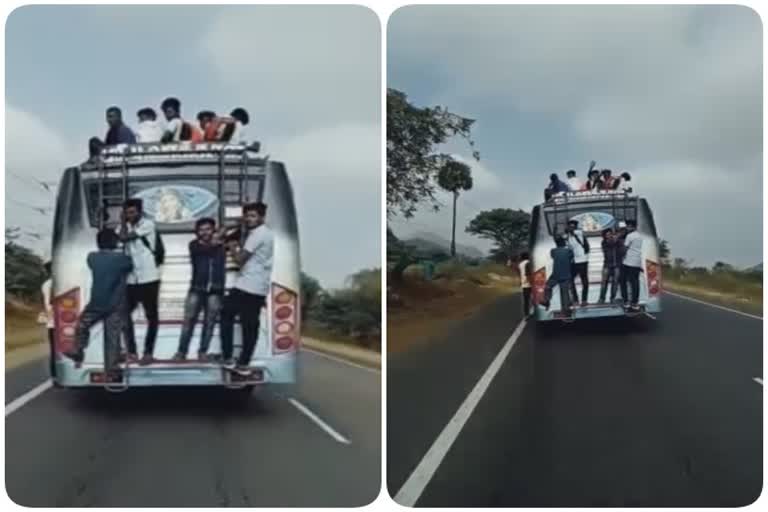 திண்டுக்கல்லில் பேருந்தில் ஆபத்தான பயணம்