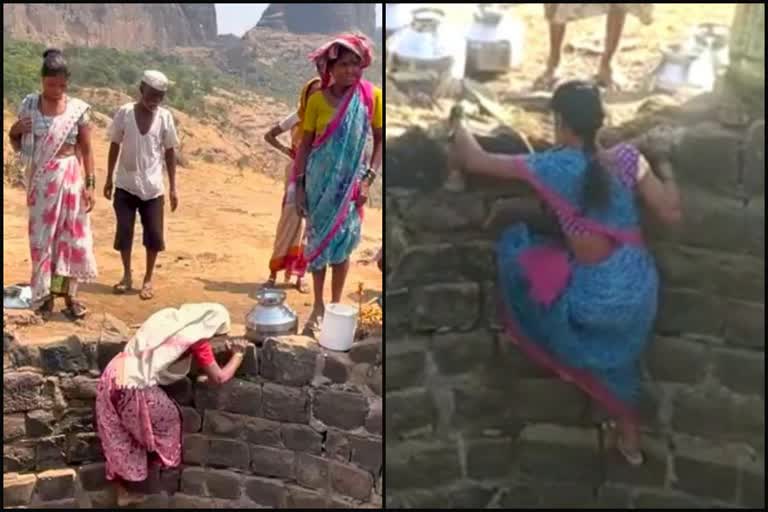 Nashik villages facing Water scarcity  Nashik women entering deep well for collecting water  കിണറ്റിലിറങ്ങി വെള്ളമെടുത്ത് നാസിക്കിലെ സ്‌ത്രീകള്‍  അണക്കെട്ടുകളുടെ നാടായ മഹാരാഷ്‌ട്രയിലെ നാസിക്കില്‍ കടുത്ത ജലദൗര്‍ലഭ്യം