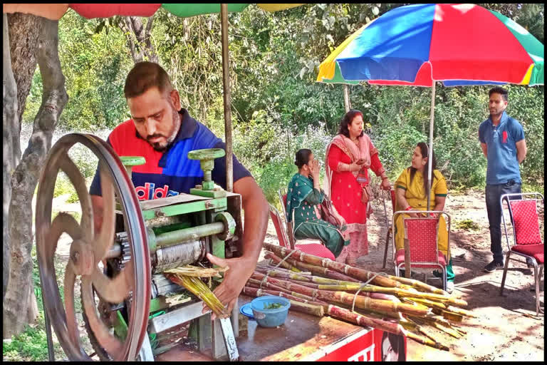 Sugarcane juice street vendors in Bohlion