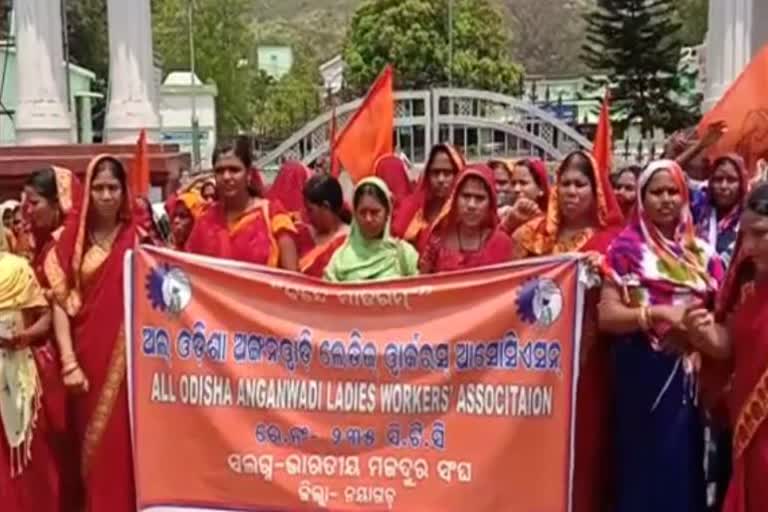 nayagarh anganwadi workers gave memorandum to district collector