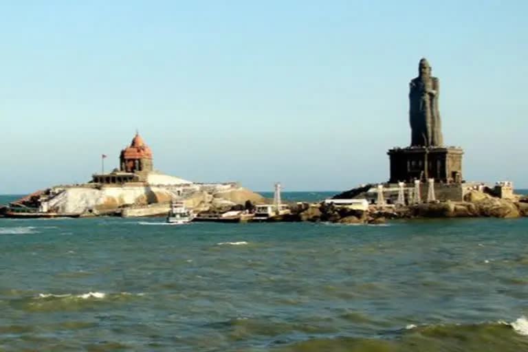 Moon and sun together in kanyakumari