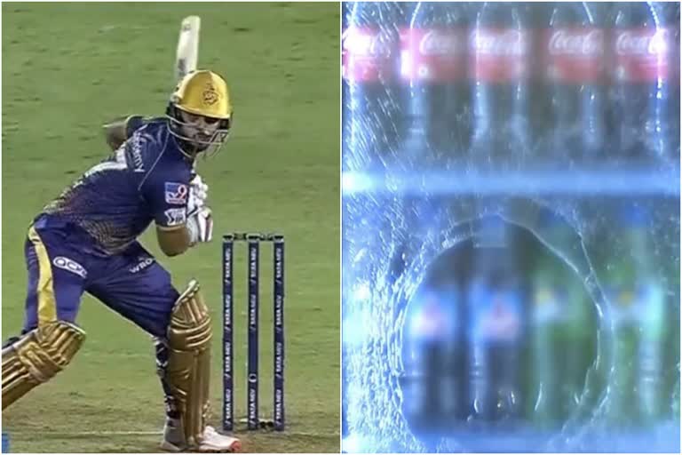 Nitish Rana Breaks Fridge Glass With Massive Six  IPL 2022  SunRisers Hyderabad (SRH) vs Kolkata Knight Riders' (KKR)  Nitish Rana  umran malik  ഉമ്രാന്‍ മാലിക്ക്