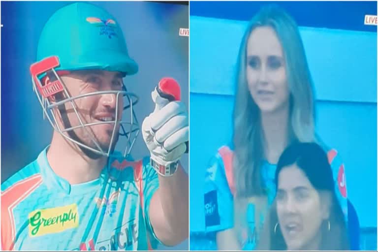 Marcus Stoinis points towards his girlfriend after hitting six  Marcus Stoinis  Sarah Czarnuch  മനീഷ് പാണ്ഡെ  മാര്‍ക്കസ് സ്റ്റോയിനിസ്  മാര്‍ക്കസ് സ്റ്റോയ്നി‌സ്  mumbai indians vs lucknow super giants  IPL 2022