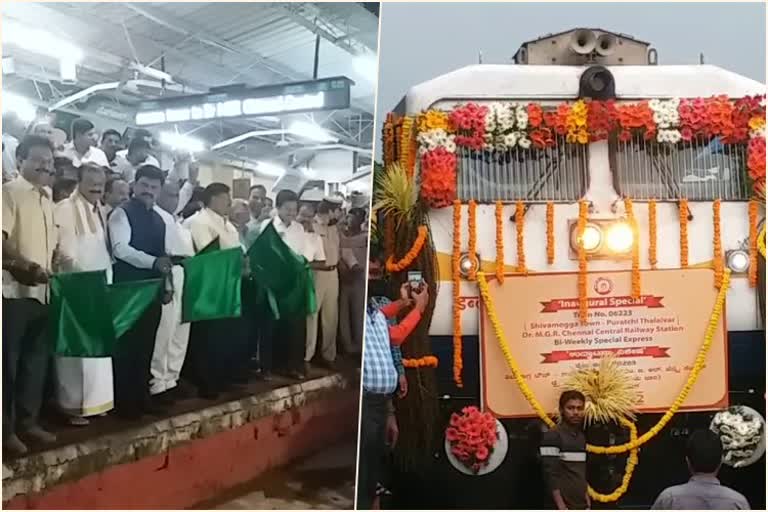 MP BY Raghavendra flagged off shivamogga tirupati  chennai train