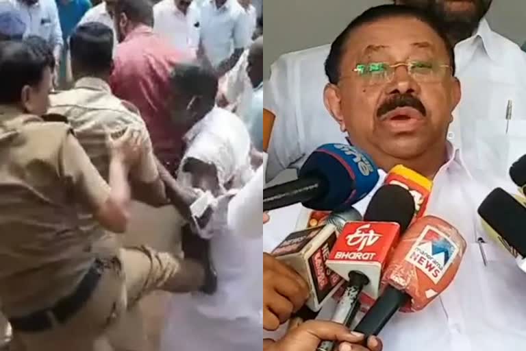 police officer kicks anti silverline protester updates  mm hassan against ldf govt  udf convener on anto silverline protest  mm hassan on police officer kicking protester  പൊലീസ് സമരക്കാരനെ ബൂട്ടിട്ട് ചവിട്ടി  പൊലീസുകാരനെതിരെ യുഡിഎഫ് കണ്‍വീനര്‍  എംഎം ഹസന്‍ സില്‍വര്‍ലൈന്‍ വിരുദ്ധ സമരം  എംഎം ഹസന്‍ പൊലീസുകാരന്‍ സസ്‌പെന്‍ഷന്‍