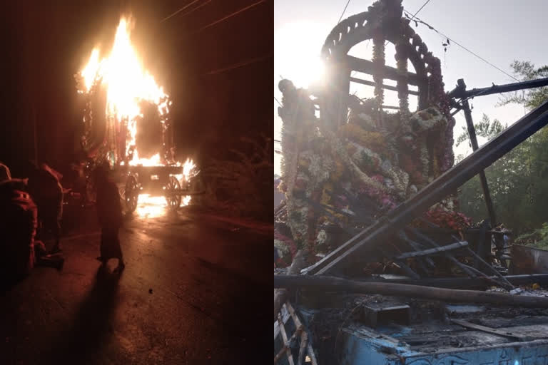 Thanjavur temple chariot procession  At least ten die in Thanjavur temple chariot procession  Several electrocuted in thanjavur temple chariot procession  Several die in thanjavur temple chariot procession  തഞ്ചാവൂർ രഥ ഘോഷയാത്രക്കിടെ അപകടം  തഞ്ചാവൂർ രഥ ഘോഷയാത്രക്കിടെ രഥം വൈദ്യുതി കമ്പിയിൽ തട്ടി  തഞ്ചാവൂരിൽ വൈദ്യുതാഘാതമേറ്റ് പത്ത് മരണം