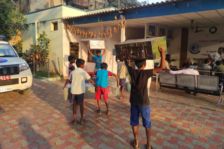 Watchmen carried boxes with children