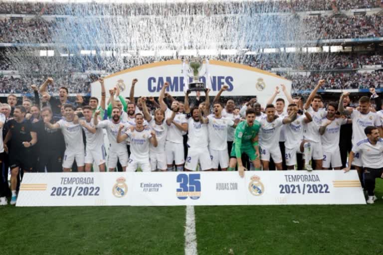 Real Madrid win record 35th La Liga title  Real Madrid  35-ാം ലാ ലീഗ കിരീടം ഉറപ്പിച്ച് റയൽ മാഡ്രിഡ്  റയൽ മാഡ്രിഡ്  സ്‌പാനിഷ് ലാ ലീഗ  റോഡ്രിക്ക് ഇരട്ട ഗോൾ  മാഴ്സെലോക്ക് റെക്കോഡ്  Marcelo’s historic record 24 trophies for Real Madrid