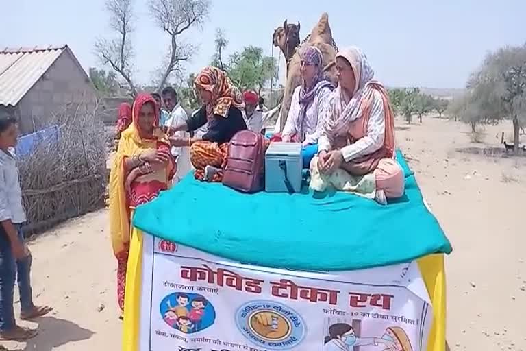 Corona Vaccination on camel cart in Barmer