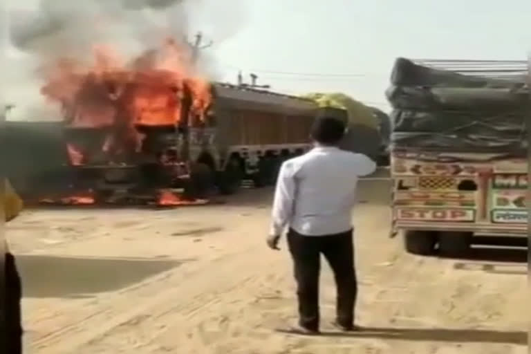 Truck caught Fire in Alwar