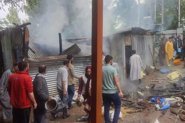 cowshed damaged due to fire in ganderbal mangam