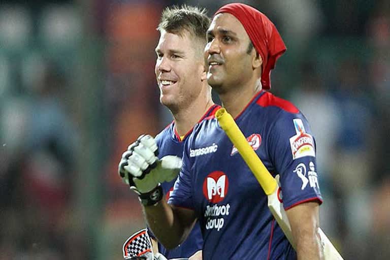 Virender Sehwag about David Warner  David Warner partied more than believing in practice says Virender Sehwag  വാർണറുടെ ആദ്യ ഐപിഎൽ സീസണെപ്പറ്റി സെവാഗ്  വാർണറെക്കുറിച്ച് സെവാഗ്  ഡേവിഡ് വാർണർ  ഐപിഎല്ലിൽ ആദ്യ കാലത്ത് വാർണർ ടീമിലെ പ്രശ്‌നക്കാരനായിരുന്നുവെന്ന് സെവാഗ്  David Warner used to party more than practice says Sehwag  Sehwag makes big revelation about David Warner  Virender Sehwag on David Warner