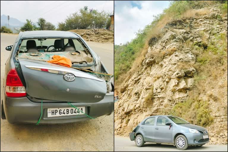 rock fell on a car in Mansar