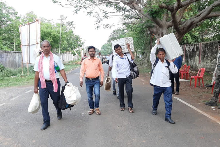 Polling officials deposited ballot box for first phase of polling in strongroom in dumka