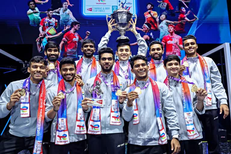 Thomas Cup  india win  PM Modi  invites  history  badminton tournament  थॉमस कप  पुरुष बैडमिंटन टीम  भारत  इंडोनेशिया  गोल्ड मेडल  चैंपियन
