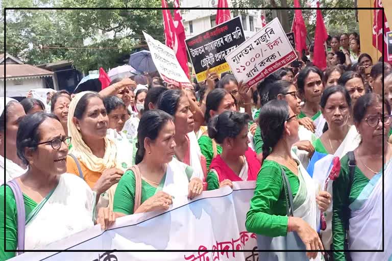 Anganwadi workers protest in Guwahati