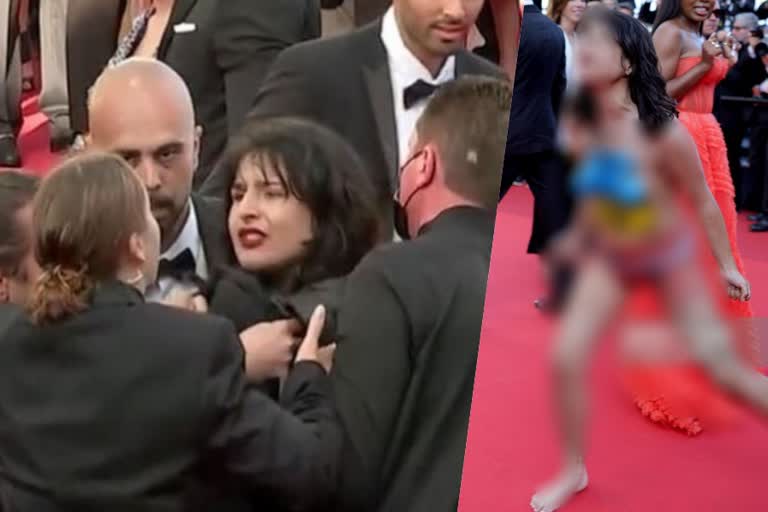 Topless woman storms Cannes  protest against sexual violence in Ukraine  Topless woman says Stop Raping Us  Activist protest against sexual violence in Ukraine  Topless woman storms Cannes  Violence against Ukrainians  Ukrainian President address at Cannes