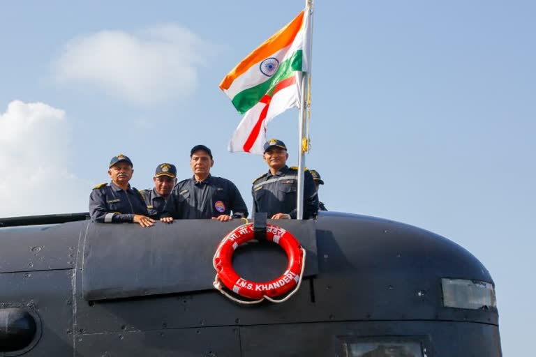 Rajnath Singh rides submarine at karwara naval base