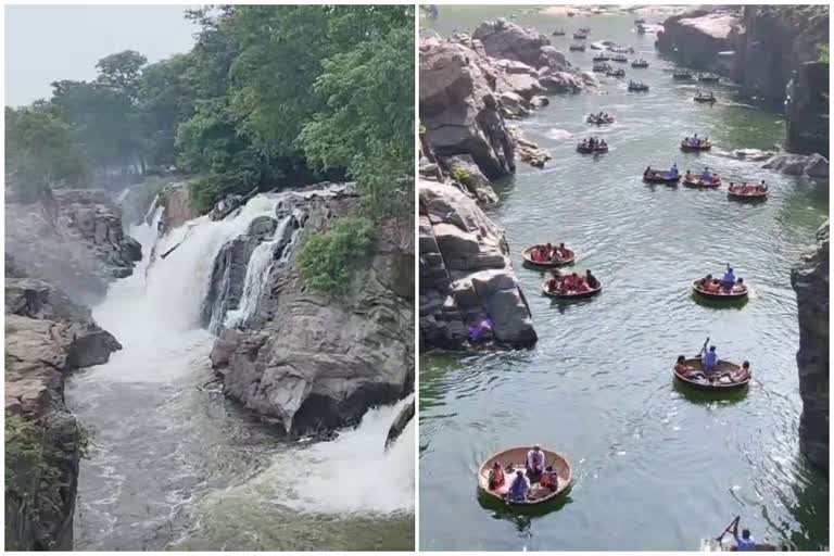 Hoganakkal in full flow  arrival of tourists increase  Hoganakkal  tamilnadu torist places  ഹൊഗെനക്കല്‍  സഞ്ചാരികളുടെ ഇഷ്‌ടകേന്ദ്രം  ഇന്ത്യയുടെ നയാഗ്ര വെള്ളച്ചാട്ടം