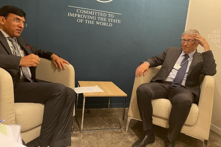 Microsoft co-founder Bill Gates on Saturday has appreciated India's vaccination drive in a meeting with Union Health Minister Mansukh Mandaviya at the World Economic Forum