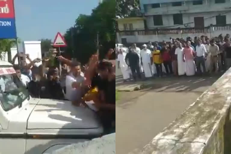 pfi leader yahiya thangal arrest  pfi activists protest at kunnamkulam police station  popular front rally hate slogan arrest  പിഎഫ്ഐ നേതാവ് യഹ്‌യ തങ്ങൾ അറസ്റ്റ്  കുന്ദംകുളം പൊലീസ് സ്റ്റേഷനു മുന്നിൽ പിഎഫ്‌ഐ പ്രവർത്തകരുടെ പ്രതിഷേധം  ആലപ്പുഴ പോപ്പുലർ ഫ്രണ്ട് റാലി വിദ്വേഷ മുദ്രാവാക്യം