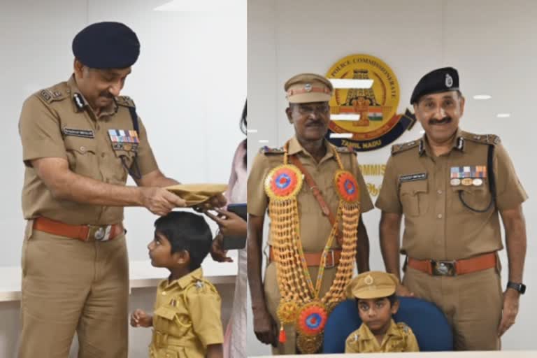 பணி நிறைவு பாராட்டு விழாவில் எஸ்ஐ யின் பேரனனை தனது இருக்கையில் உட்கார வைத்த  காவல் ஆணையர்