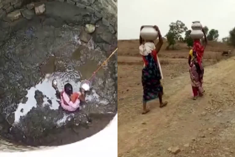 MP: People of Ghusiya village forced to get into well to fetch water due to crisis  മധ്യപ്രദേശ് ജലക്ഷാമം  ഘുസിയ ഗ്രാമം ജലക്ഷാമം  madhyapradesh water crisis  dindoori water crisis