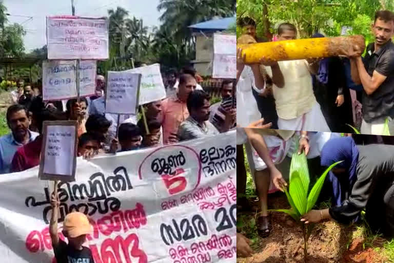 വൃക്ഷ തൈ നട്ട് പ്രതിഷേധം  കെ റെയിൽ വിരുദ്ധ ജനകീയ സമിതി പരിസ്ഥിതി ദിനം പ്രതിഷേധം  സര്‍വേ കല്ലുകള്‍ പിഴുതുമാറ്റി വൃക്ഷ തൈ നട്ട് പ്രതിഷേധം  മലപ്പുറം പരിസ്ഥിതി ദിനം കെ റെയില്‍ പ്രതിഷേധം  world environment day k rail protest  k rail protesters plant saplings in malappuram  malappuram k rail protesters uproot survey stones