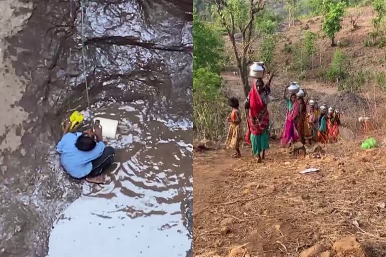 Villagers in Nashik reeling under severe water crisis  Maharashtra  Nashik  Water crisis  Muddy water  Women hardship  കുടിവെള്ളത്തിനായി നൊട്ടോട്ടമോടി സ്‌ത്രീകള്‍  മഹാരാഷ്‌ട്രയിലെ നാസിക്ക്  കടുത്ത ജലക്ഷാമം  കുടിനീരിനായി നെട്ടോട്ടം  കാണാം നാസിക്കിലെ ദുരിത കാഴ്‌ചകള്‍  നാസിക്കിലെ ദുരിത കാഴ്‌ചകള്‍  Villagers in Nashik in Maharashtra reeling under severe water crisis  നാസിക്കിലെ ദുരിത കാഴ്‌ചകള്‍