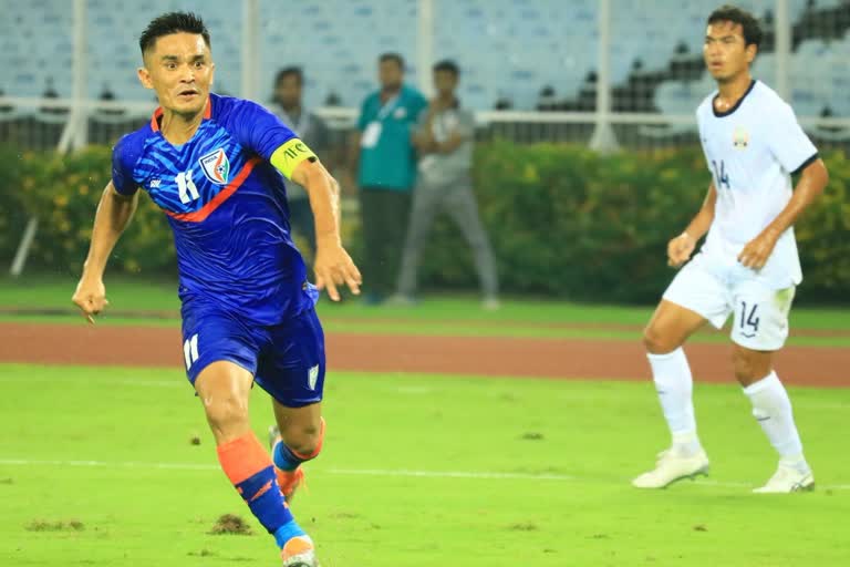 Sunil Chhetri brace  India won against Cambodia In AFC qualifier  India vs Cambodia  എ എഫ് സി ഏഷ്യൻ കപ്പ് യോഗ്യത റൗണ്ട്  AFC asian cup qualifier  ഇരട്ട ഗോളുമായി സുനിൽ ഛേത്രി  കംബോഡിയക്കെതിരെ ഇന്ത്യക്ക് ജയം