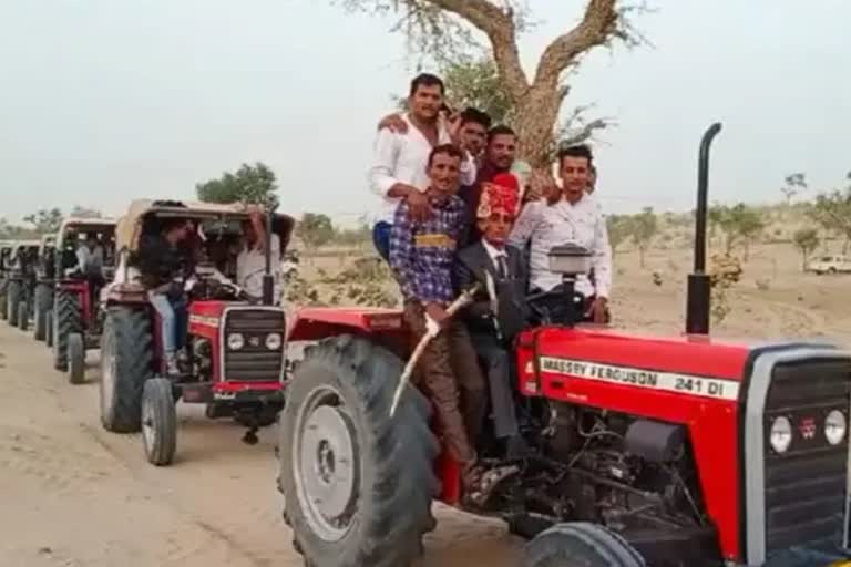 farmer son procession on 51 tractors, farmer son procession in barmer