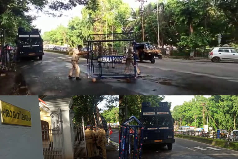 മുഖ്യമന്ത്രിയുടെ സുരക്ഷ വർധിപ്പിച്ചു  മുഖ്യമന്ത്രിയുടെ സുരക്ഷ വർധിപ്പിച്ചതിന്‍റെ ഭാഗമായി തൃശൂരിലും കനത്ത കാവൽ  Heavy security in Thrissur for the Chief Minister  Heavy security in Thrissur as part of enhancing the security of the Chief Minister  The security of the Chief Minister has been enhanced  തൃശൂരിൽ മുഖ്യമന്ത്രിക്ക് കനത്ത സുരക്ഷ