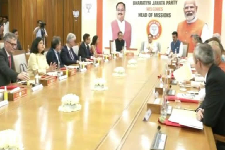 BJP President JP Nadda interacts with 13 envoys at party headquarters in Delhi under the banner 'to know BJP'