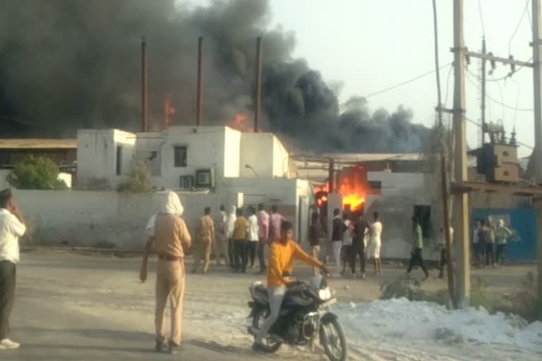 heavy fire outburst at a chemical factory