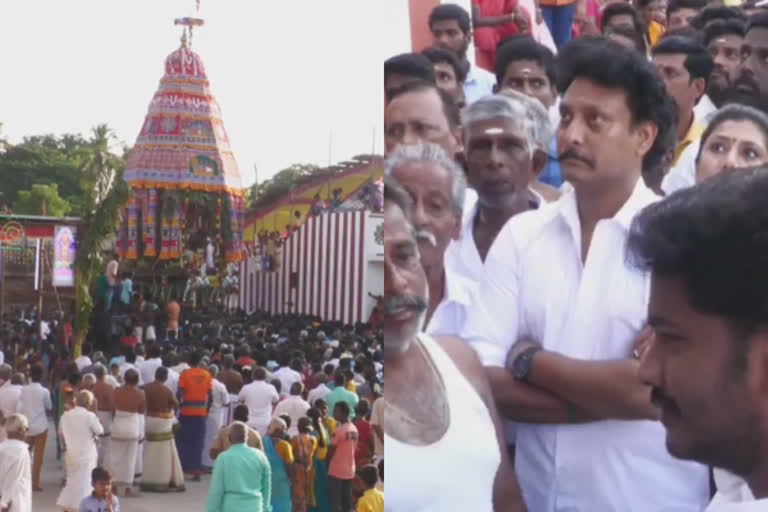 அன்பில் கிராமத் தேரை வடமிழுத்த அமைச்சர் அன்பில் மகேஷ்