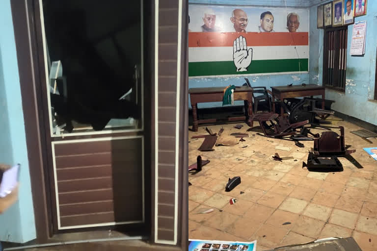 DYFI attack on Congress office in Neeleswaram  നീലേശ്വരത്ത് കോൺഗ്രസ്‌ ഓഫീസിന് നേരെ ഡിവൈഎഫ്ഐ ആക്രമണം  കോൺഗ്രസ്‌ ഓഫീസിന് നേരെ ഡിവൈഎഫ്ഐ ആക്രമണം