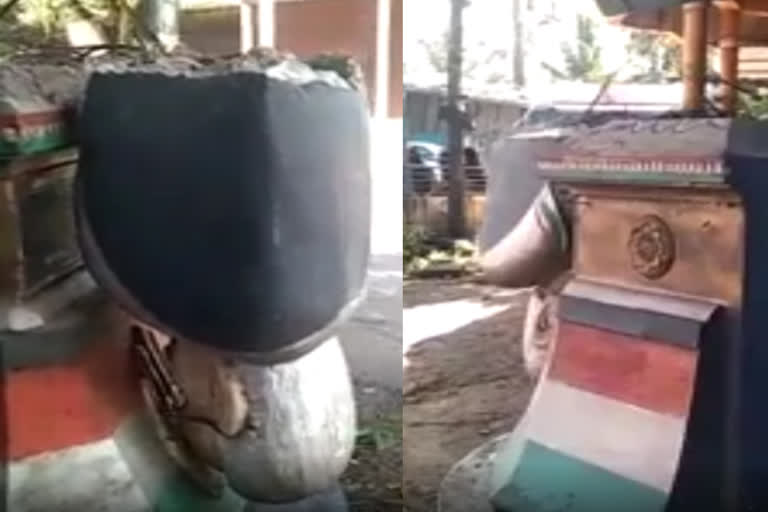 kasargode k karunakaran statue attacked  kasargode todays news  കെ കരുണാകരൻ്റെ സ്‌തൂപം തകർത്ത നിലയില്‍  കരുണാകരൻ്റെ കടിഞ്ഞിമൂലയിലെ സ്‌തൂപം തകര്‍ത്തു