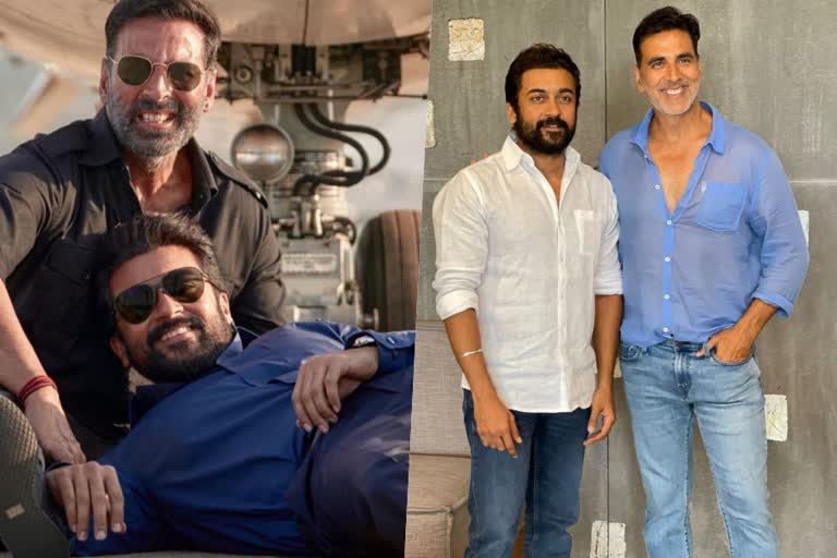 Suriya shoots cameo with Akshay Kumar  Soorari Pottru hindi remake  അതിഥി വേഷം ഉറപ്പിച്ച് സൂര്യ  Suriya shares Akshay Kumar pic  Suriya tweet about Akshay Kumar movie  Suriya as guest role in Vikram movie  Suriya will join second schedule of Akshay movie  Soorarai Pottru hindi remake cast and crew  Soorarai Pottru in amazon prime