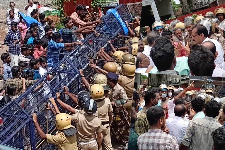 ഗാന്ധിപ്രതിമ തകര്‍ത്ത സംഭവം  കണ്ണൂരില്‍ ഗാന്ധി പ്രതിമ തകര്‍ത്ത സംഭവം  യൂത്ത് കോണ്‍ഗ്രസ് കെഎസ്‌യു മാര്‍ച്ച്  യൂത്ത് കോണ്‍ഗ്രസ് കെഎസ്‌യു ഡിവൈഎസ്‌പി ഓഫീസ് മാര്‍ച്ച്  gandhi statue issus in kannur  youth congress ksu march  kannur dysp office march