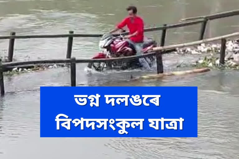 dangerous communication system with wooden bridges in dhubri