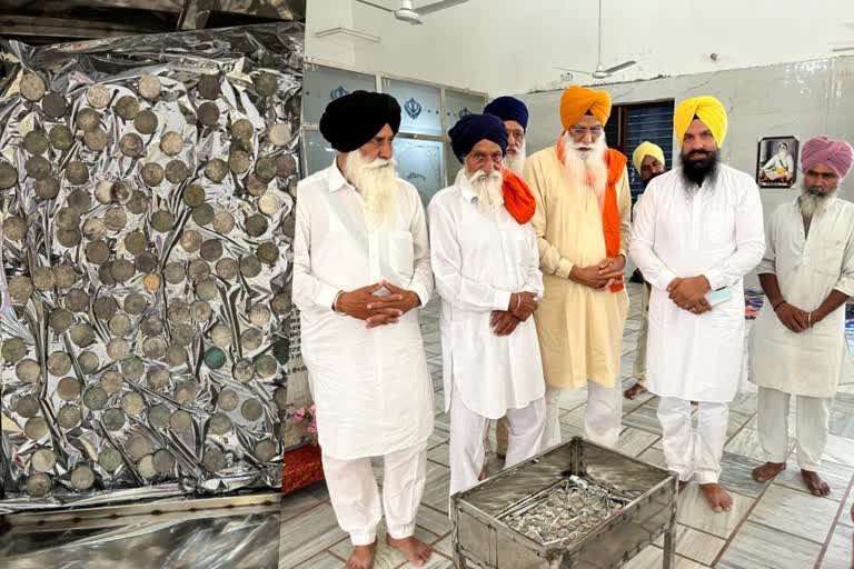 100 British era coins were found while digging earth at the historical gurdwara in Punjab  100 British era coins were found in punjab  100 British era coins were found while digging earth at the gurdwara in ludhiana  ബ്രിട്ടീഷുകാരുടെ കാലത്തെ 100 നാണയങ്ങൾ കണ്ടെത്തി  ബ്രിട്ടീഷുകാരുടെ കാലത്തെ 100 നാണയങ്ങൾ  ഗുരുദ്വാരയിലെ ഭൂമി കുഴിക്കുന്നതിനിടെ കണ്ടെത്തിയത് ബ്രിട്ടീഷുകാരുടെ കാലത്തെ 100 നാണയങ്ങൾ  ഒരു സ്വർണനാണയവും 99 വെള്ളി നാണയങ്ങളും കണ്ടെത്തി  പഞ്ചാബിലെ ലുധിയാനയിൽ ബ്രിട്ടീഷുകാരുടെ കാലത്തെ നാണയങ്ങൾ കണ്ടെത്തി  ശിരോമണി ഗുരുദ്വാര പർബന്ധക് കമ്മിറ്റി ഗുരുദ്വാര സംഘാടകർ  ശിരോമണി ഗുരുദ്വാര പർബന്ധക് കമ്മിറ്റി