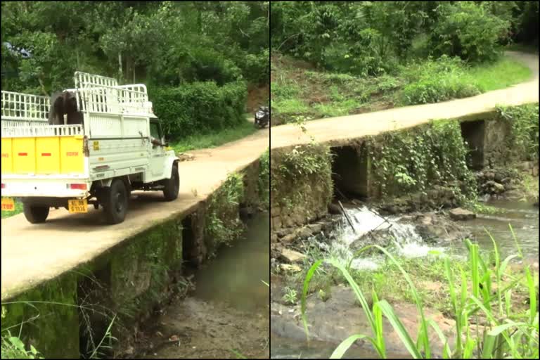 thooval small bridge still in danger  നെടുങ്കണ്ടം തൂവല്‍ ചപ്പാത്ത് പുനര്‍നിര്‍മിക്കാന്‍ നടപടിയായില്ല  നെടുങ്കണ്ടം തൂവല്‍ ചപ്പാത്ത് പ്രളയം അപകടത്തിലാക്കിയിട്ടുണ്ട് നാല് വര്‍ഷം  thooval small bridge still in danger in idukki  thooval Causeway still in danger