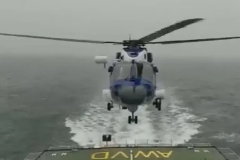 A helicopter carrying 7 passengers and 2 pilots makes an emergency landing in Arabian Sea